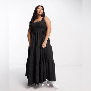 ASOS DESIGN Curve scoop neck shirred maxi sundress in black